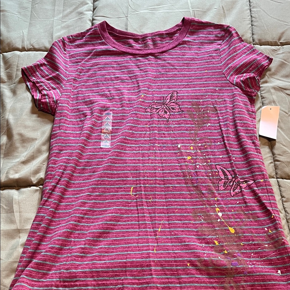 Old Navy Maroon and Teal Striped Tee